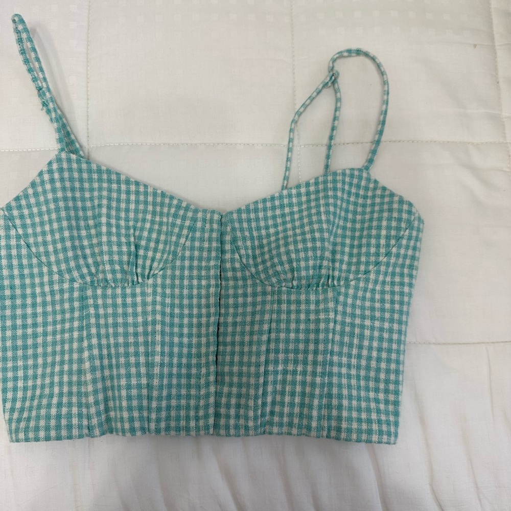 Green and White Gingham Crop Top
